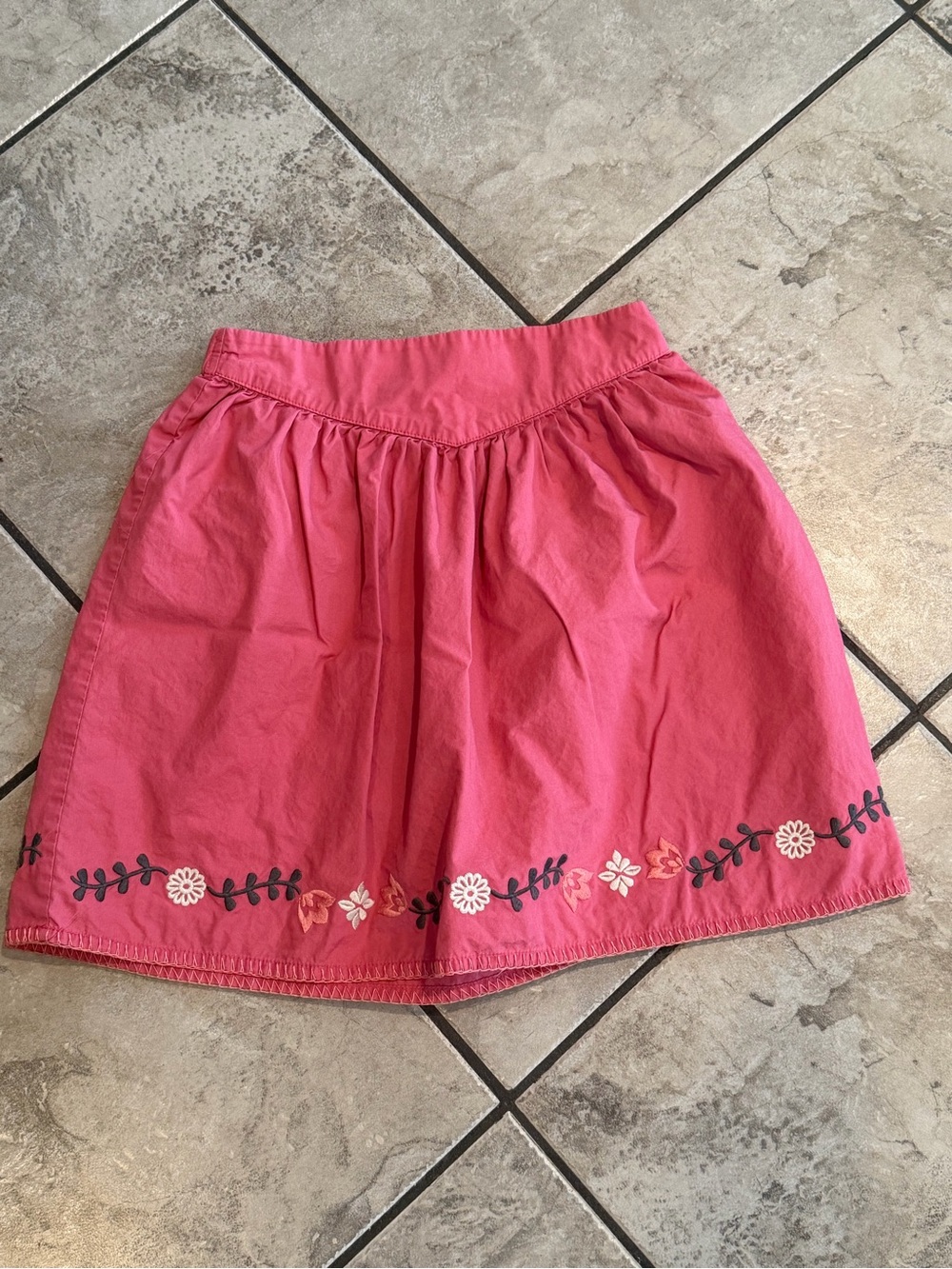 Hanna Andersson Coral Pink Skirt with Floral Hem Embroidery
